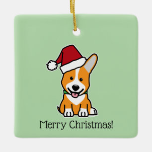 Adorno De Cerámica Cachorro corgi Pembroke galés sombrero de Navidad