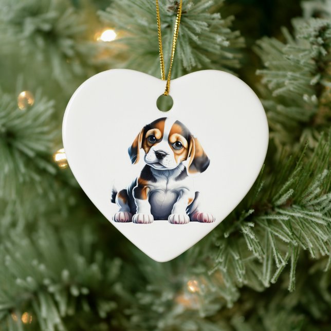 Adorno De Cerámica Cachorro de Beagle Personalizado (Árbol)