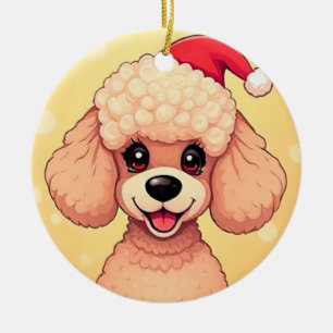 Adorno De Cerámica Cachorro de Caniche Adorable en Escena de Navidad 