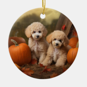 Adorno De Cerámica Cachorro de Caniche Delicia de Otoño Calabaza