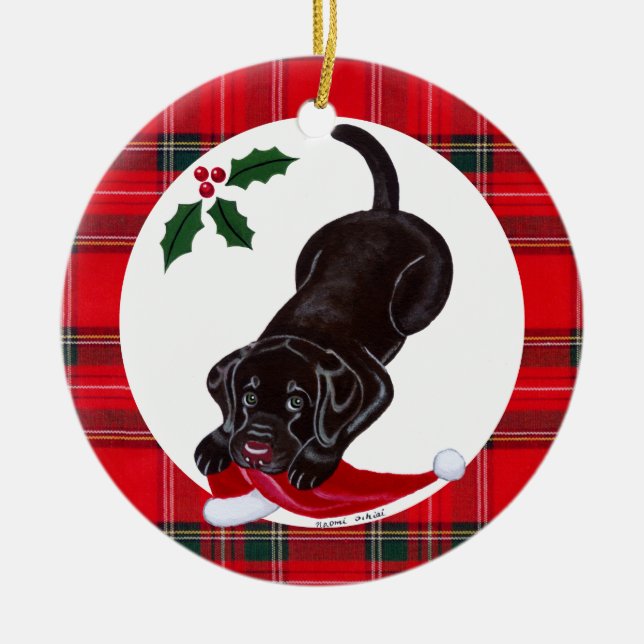 Adorno De Cerámica Cachorro de Chocolate Lab Navidades Personalizados (Frente)