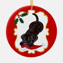 Adorno De Cerámica Cachorro de chocolate personalizado con Santa Hat