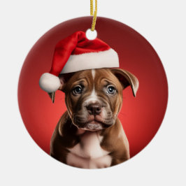 Adorno De Cerámica Cachorro de cigalas en Santa Hat