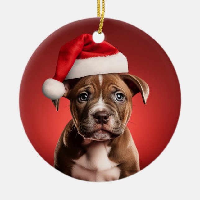 Adorno De Cerámica Cachorro de cigalas en Santa Hat (Frente)