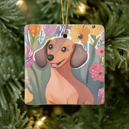 Adorno De Cerámica Cachorro de Dachshund | Mascota de perro de acuare