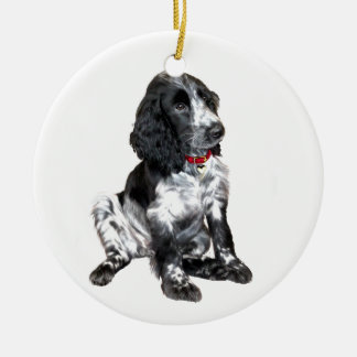 Adorno De Cerámica Cachorro de English Springer Spaniel - blanco y ne