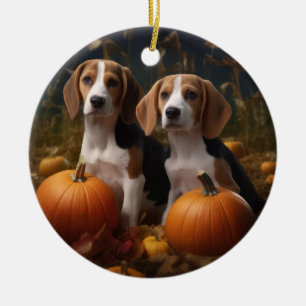 Adorno De Cerámica Cachorro de Foxhound Americano Otoño Delicia