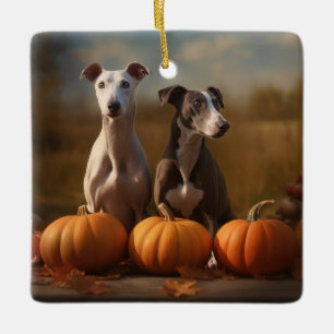 Adorno De Cerámica Cachorro de galgo Otoño Delicia Calabaza