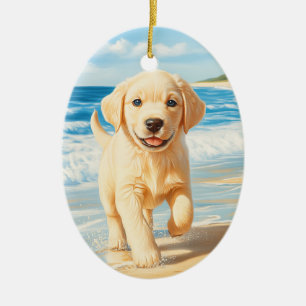Adorno De Cerámica Cachorro de Labrador Retriever en la Playa