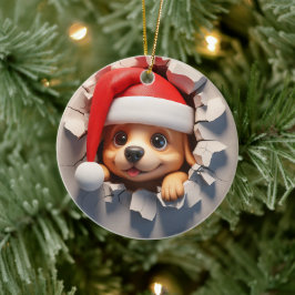 Adorno De Cerámica Cachorro de Navidad Efecto 3D NO 3D Real