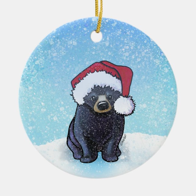 Adorno De Cerámica Cachorro de Oso Negro de Navidad (Frente)