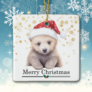 Adorno De Cerámica Cachorro de Oso Polar Sombrero de Santa Feliz Navi