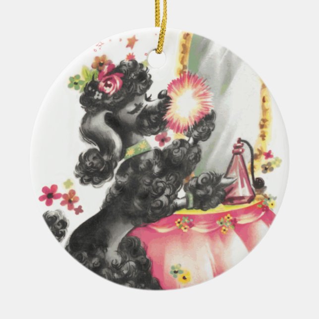 Adorno De Cerámica cachorro de perro con mesa de maquillaje (Frente)