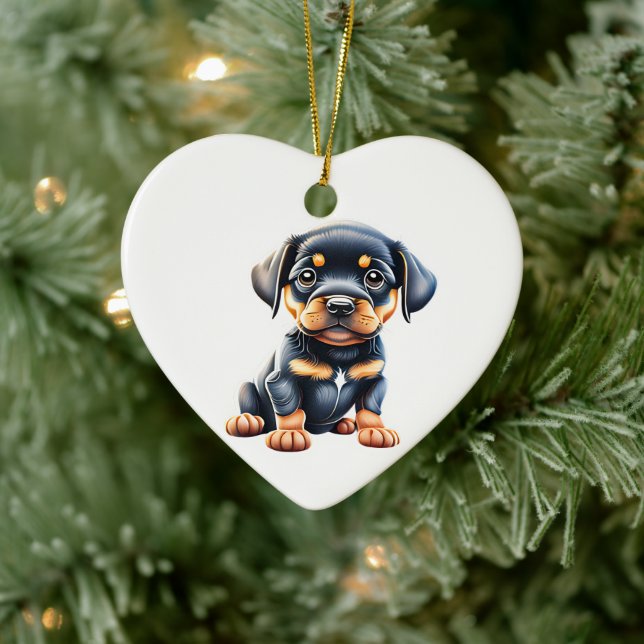 Adorno De Cerámica Cachorro de Rottweiler Personalizado (Árbol)