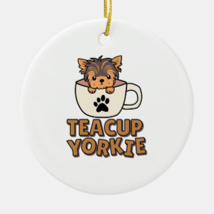 Adorno De Cerámica cachorro de Yorkie taza de té