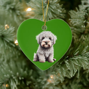 Adorno De Cerámica Cachorro Komondor Personalizado Navidad Verde