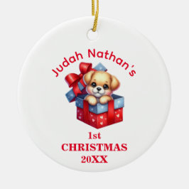 Adorno De Cerámica Cachorro lindo Primera Navidad personalizada