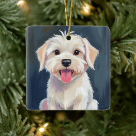 Adorno De Cerámica Cachorro maltés | Pintura de perro blanco
