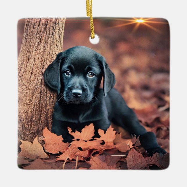 Adorno De Cerámica Cachorro negro de laboratorio (Anverso)