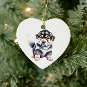 Adorno De Cerámica Cachorro Personalizado de Perro Corazón de Alaskan