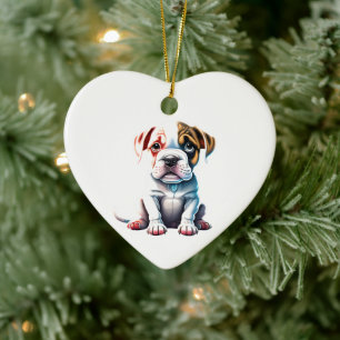 Adorno De Cerámica Cachorro Personalizado de Perro Corazón de Bulldog