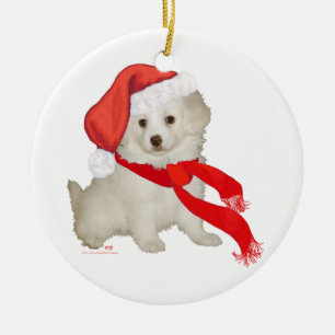 Adorno De Cerámica Cachorro Poodle / Bichon Mix Ayudante de Santa