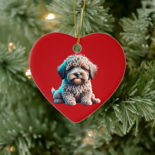 Adorno De Cerámica Cachorro Puli Personalizado Navidad Rojo
