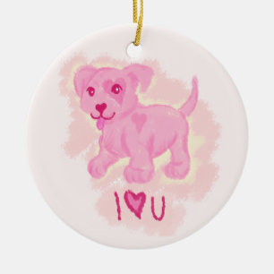 Adorno De Cerámica Cachorro rosa