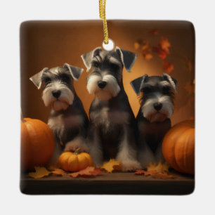 Adorno De Cerámica Cachorro Schnauzer Delicia de Otoño Calabaza 