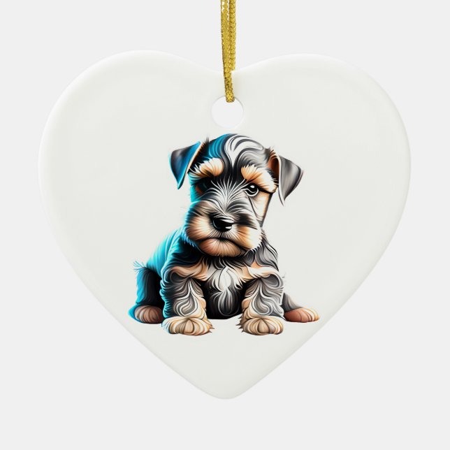 Adorno De Cerámica Cachorro Schnauzer en miniatura personalizada (Frente)