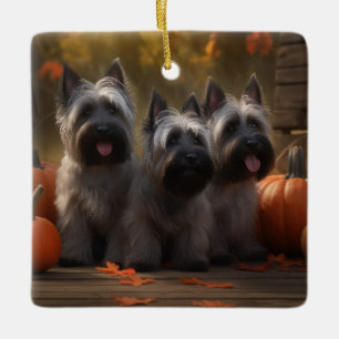 Adorno De Cerámica Cachorro Skye Terrier Otoño Delicia Calabaza