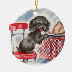 Adorno De Cerámica cachorro vintage en la mesa de la cena