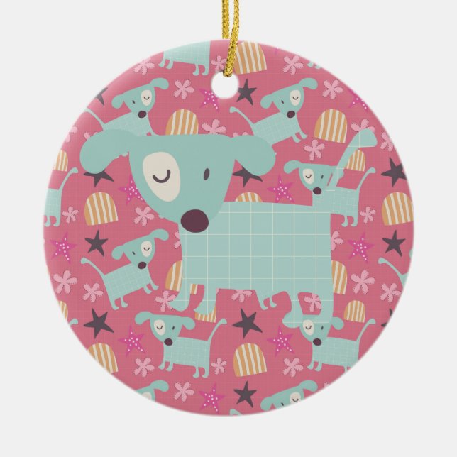 Adorno De Cerámica Cachorros, estrellas y flores (Frente)