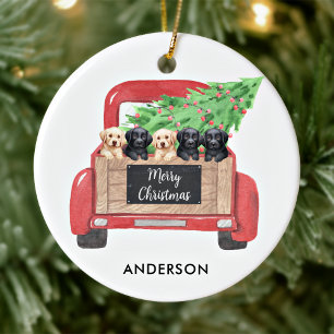 Adorno De Cerámica Cachorros Labrador Personalizados Camión Rojo de N