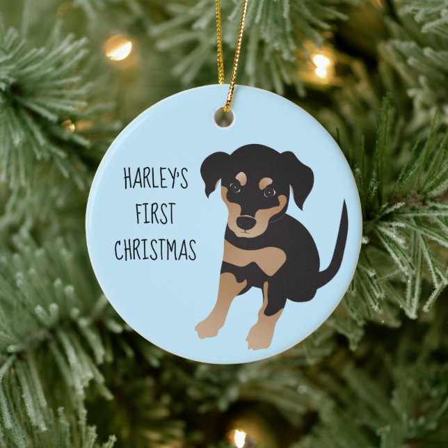 Adorno De Cerámica Cachorros Primeros Perros De Navidad Negro Y Marró (Árbol)