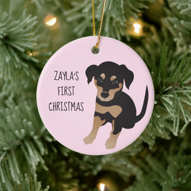 Adorno De Cerámica Cachorros Primeros Perros De Navidad Negro Y Marró (Árbol)