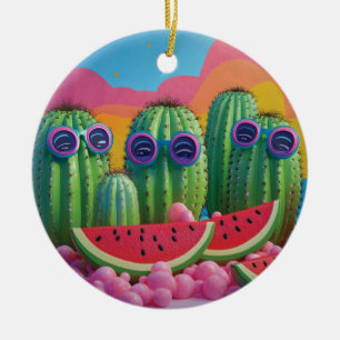 Adorno De Cerámica Cacti gracioso con gafas de sol, sandía y dulce