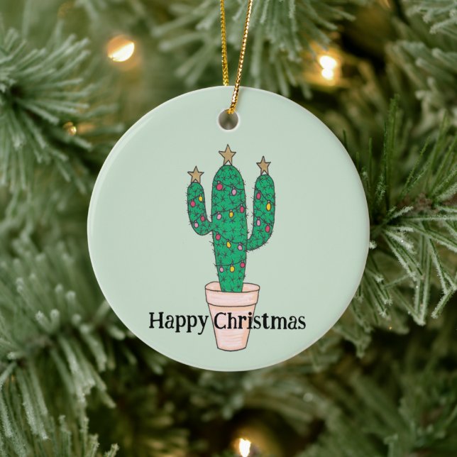 Adorno De Cerámica Cactus de árbol de navidad decorados, personalizad (Árbol)