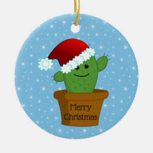 Adorno De Cerámica Cactus de Navidad con un sombrero de Santa
