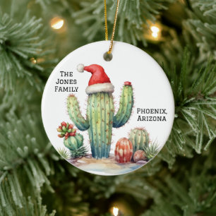 Adorno De Cerámica Cactus del desierto/suroeste con sombrero de Santa