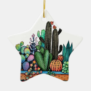 Adorno De Cerámica Cactus Garden Cute Watercolor En Pot