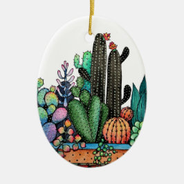 Adorno De Cerámica Cactus Garden Cute Watercolor En Pot