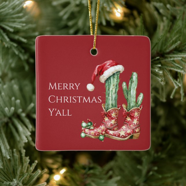 Adorno De Cerámica Cactus Hat Stars Western Cowboy Boots Christmas (Árbol)