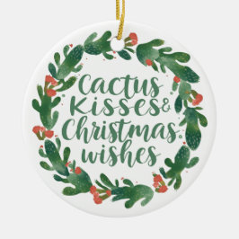 Adorno De Cerámica Cactus Kisses & Christmas Wishes – A Double-Sided