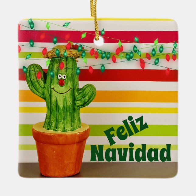 Adorno De Cerámica Cactus navideño lindo personalizado navideño feliz (Anverso)