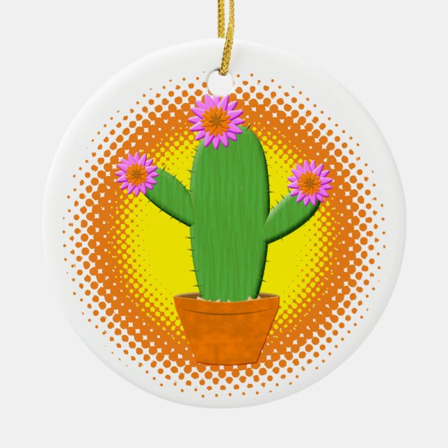 Adorno De Cerámica Cactus Personalizado Con Navidades De Flores Rosa (Frente)