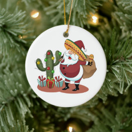 Adorno De Cerámica Cactus personalizado y Santa Claus con sombrero
