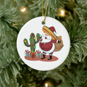 Adorno De Cerámica Cactus personalizado y Santa Claus con sombrero