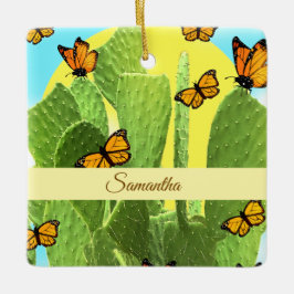 Adorno De Cerámica Cactus y mariposas caprichosos