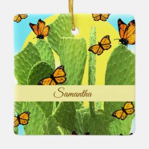 Adorno De Cerámica Cactus y mariposas caprichosos